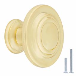 Basics Traditional Top Ring Cabinet Knob, 1.25 Inch Diameter, Brushed Brass, 25-Pack