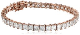 Platinum or Gold Plated Sterling Silver Princess-Cut Tennis Bracelet made with Swarovski Zirconia, 7.25