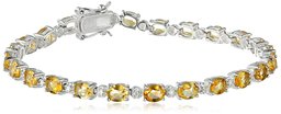 18k Yellow Gold Plated Sterling Silver Genuine Citrine Oval Cut 5x4mm and Diamond Accent Tennis Bracelet, 7.25