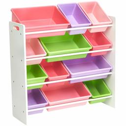 AmazonBasics Kids Toy Storage Organizer Bins - White/Pastel (Renewed)