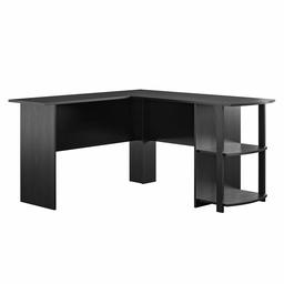 AmazonBasics Classic L-Shaped Desk with Open Bookshelves, Black