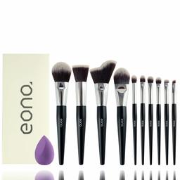 Eono Essential Juego de brocha de maquillaje sombra con esponja Licuadora & Funda, 10 piezas