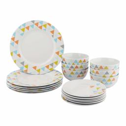 AmazonBasics 18-Piece Dinnerware Set - Bright Pyramid, Service for 6