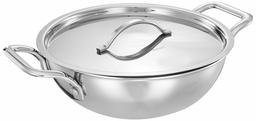 Amazon Brand - Solimo Tri-ply Stainless Steel Induction Base Kadhai with Steel lid (24cm, 2.3L)