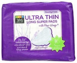 365 Everyday Value, Long Super Pads, Ultra Thin, 16 ct