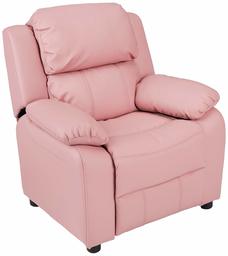 AmazonBasics LeatherSoft Kids/Youth Recliner with Armrest Storage, 5+ Age Group, Light Pink (Renewed)