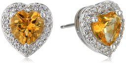 Amazon Collection Sterling Silver Birthstone Halo Heart Stud Earrings Topaz