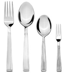 Amazon Brand - Solimo 24 Piece Stainless Steel Cutlery Set, Stripes (Contains: 6 Table Spoons, 6 Tea Spoons, 6 Forks, 6 Fruit Forks)