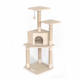 UMI. Cat Tree Kitten Furniture with Cave Pet Palace Scratching Post Tower Activity Center Small Beige