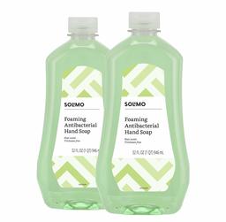 Amazon Brand - Solimo Foaming Antibacterial Soap Refill, Pear Scent, Triclosan-Free, 32 Fluid Ounces (ONLY Fits Foaming Dispensers), Pack of 2