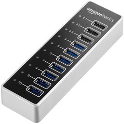 AmazonBasics USB-C 3,1 10-Port Hub with Power Adapter - 65W (20V/3,25A), Silver