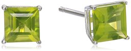 10K White Gold Princess cut Peridot Stud Earrings, (5mm)