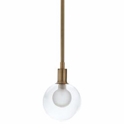 Amazon Brand – Rivet Mid-Century Modern Ceiling Hanging Glass Globe Pendant Fixture With Light Bulb - 5 x 5 x 10 Inches, Gold