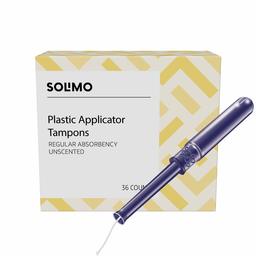 Amazon Brand - Solimo Plastic Applicator Tampons, Regular Absorbency, Unscented, 36 Count, 1 Pack