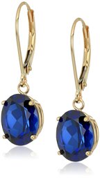 14K Gold Oval Gemstone Dangle Leverback Earrings