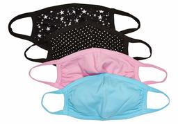 Quality Durables Unisex Kids 4-Pack Reusable Face Covering, Black Dot/Pink/White Black Star/Light Blue, Little Kids