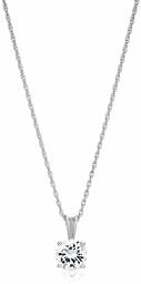 Amazon Essentials Platinum Plated Sterling Silver Cubic Zirconia Round Cut Solitaire Pendant Necklace (8mm), 18