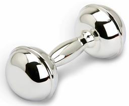 Miza Sterling Silver Baby Rattle, Dumbbell