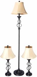 Amazon Brand – Ravenna Home Iron Wave Table and Floor Lamp Set with LED Light Bulbs, Set of 3, Dark Bronze