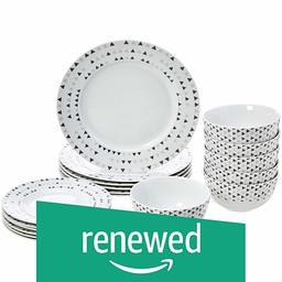 (Renewed) AmazonBasics 18-Piece Dinnerware Set - Triangle Accent, Service for 6