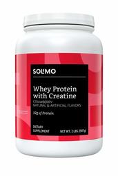 Amazon Brand - Solimo Whey Protein Powder with Creatine, Strawberry, 2 Pound (18 Servings)