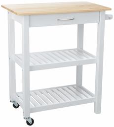 AmazonBasics Multifunction Rolling Kitchen Cart Island with Open Shelves - Natural and White