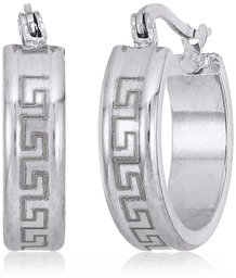 Ladies Stainless Steel Greek Key 20mm Hoop Earrings