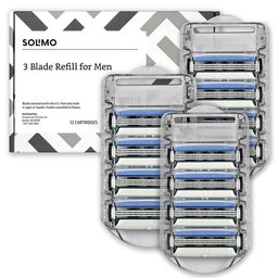 Amazon Brand - Solimo 3-Blade Razor Refills for Men, 12 Refills (Fits Solimo Razor Handles only)