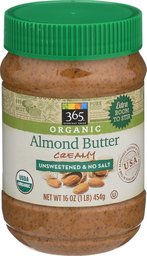 365 Everyday Value, Organic Creamy Almond Butter, Unsweetened & No Salt, 16 oz