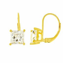 Plated Sterling Silver Princess-Cut Cubic Zirconia Lever Back Earrings (2 cttw)