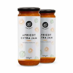 Marchio Amazon - Happy Belly Select Marmellata Extra Jam con albicocca al 75%, 2 confezioni da 530 g