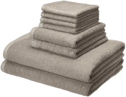 AmazonBasics Quick-Dry, Luxurious, Soft, 100% Cotton Towels, Platinum - 8-Piece Set