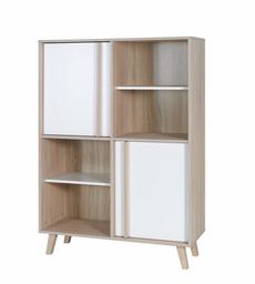 Amazon Brand - Movian Moselle 2-Door Cabinet/Bookcase with 8 Shelves, 139 x 100 x 45cm, Light Brown Oak-Effect/White