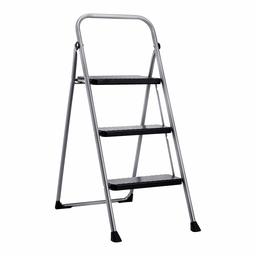 AmazonBasics Folding Step Stool - 3-Step, Steel, 200-Pound Capacity, Grey and Black