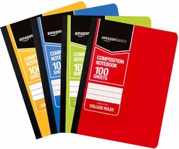 AmazonBasics College Ruled Composition Notebook, 100-Sheets, Assorted Solid Colors, 36-Pack