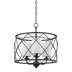 Amazon Brand – Stone & Beam Industrial Metal Chandelier Pendant with Off-White Shades, LED Light Bulbs Included - 18.5 x 18.5 x 21.25 Inches, Dark Bronze