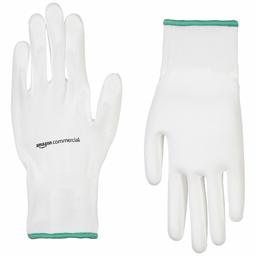 AmazonCommercial 13G Polyester & PU Coated Gloves (White), Size M, 12 Pairs