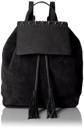 The Fix Avery Studded Top Flap Suede Backpack, Black