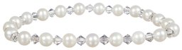 White Freshwater Cultured Pearl and Crystallized Swarovski Elements April Birthstone Crystal Colored Bicone Stretch Bracelet, 7.5