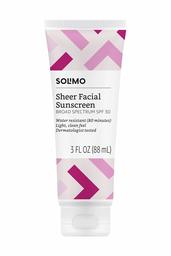 Amazon Brand - Solimo Sheer Facial Sunscreen SPF 30, 3.0 Fluid Ounce