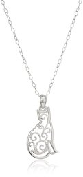 Sterling Silver Filigree Cat Pendant Necklace, 18