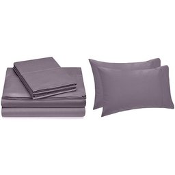 Pinzon Hemstitch 400TC Egyptian Cotton Sateen Sheet Set, King, with Set of 2 King Pillowcases, Pale Purple