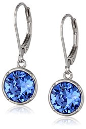 Sterling Silver Crystal Round Lever Back Drop Earrings