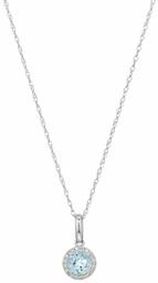 10k White Gold Aquamarine and Diamond Accent Pendant Necklace