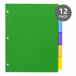 AmazonBasics 5-Tab Plastic Binder Dividers, 12 sets