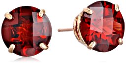 10k Yellow Gold Round Checkerboard Cut Garnet Stud Earrings (6mm)