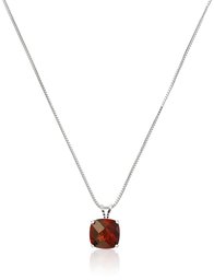 Amazon CollectionSterling Silver Cushion Checkerboard Cut Garnet Pendant Necklace (8mm)