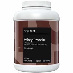 Amazon Brand - Solimo Whey Protein Powder, Chocolate, 5 Pound Value Size (57 Servings)