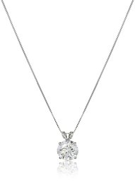 14k White Gold 8mm Round Cubic Zirconia Solitaire Pendant Necklace (2 carat, Diamond Equivalent), 18