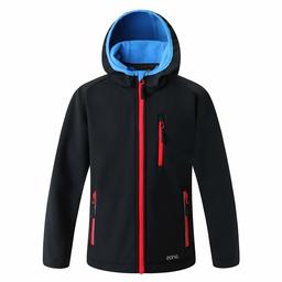 Eono Essentials Junior Softshell Jacket with Fixed Hood (Black, 164)|Windbreaker|Breathable